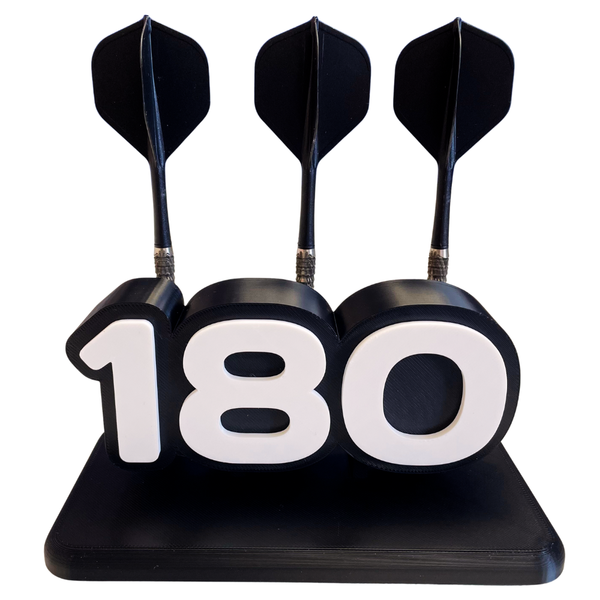 Black darts holder with '180' on a white background