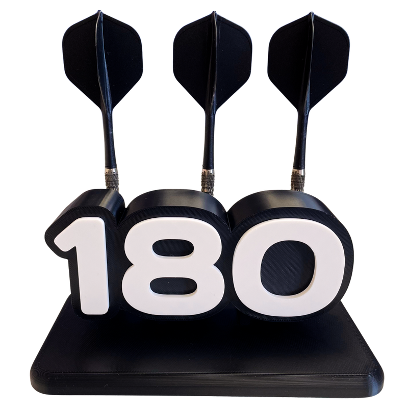 Black darts holder with '180' on a white background
